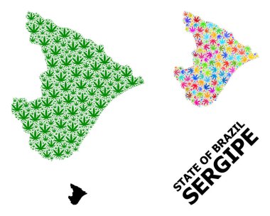 Sergipe Parlak ve Yeşil kenevir Yaprakları ve Katı Haritası Vektör Mozaik Haritası