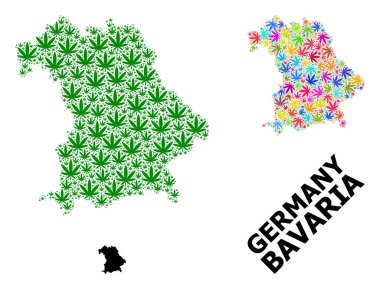 Bavyera Renkli ve Yeşil Marihuana Yaprakları ve Kolaj Haritası