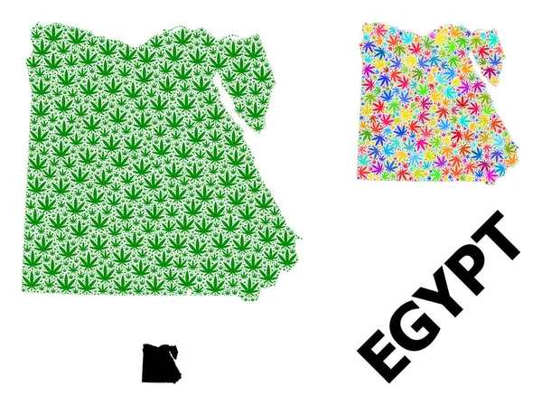Wektorowa mapa mozaiki w Egipcie jasnych i zielonych liści marihuany i solidna mapa — Wektor stockowy