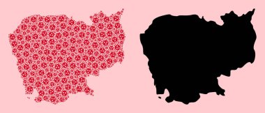 Viral Ögeler Kamboçya Vektör Kolajı Haritası ve Solid Harita