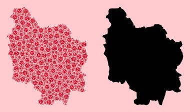 SARS Virüs Parçacıkları ve Solid Harita Burgundy Eyaleti Vektör Kolajı Haritası