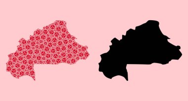 SARS Virüs Parçaları ve Katı Harita Burkina Faso Vektör Mozaik Haritası