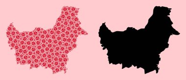 Borneo Adası 'nın Kolaj Haritası Kapalı Parçalar ve Katı Harita