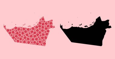 Abu Dabi Grip Virüsü Simgeleri ve Katı Haritası Vektör Kolajı