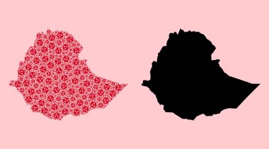 Etyopya 'nın Salgın Virüs Simgeleri ve Solid Haritası Vektör Mozaik Haritası