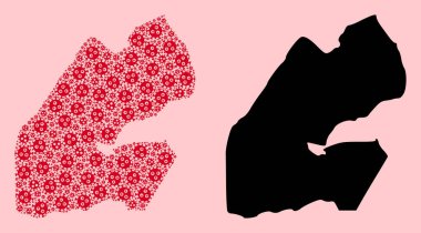 SARS Virüs Simgeleri ve Solid Haritası Cibuti Vektör Kolajı Haritası