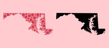 Maryland Salgın Virüs Simgeleri ve Solid Haritası Vektör Mozaik Haritası