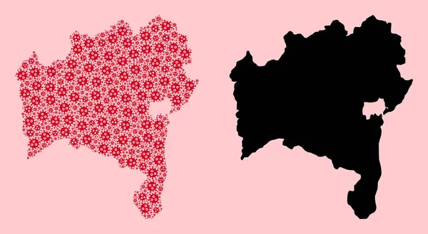 Carte vectorielle en mosaïque de l'état de Bahia des parties du virus pandémique et carte solide — Image vectorielle