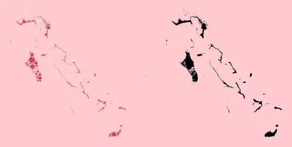 Vektor-Mosaik-Karte der Bahamas-Inseln mit Covid-Elementen und solider Karte — Stockvektor
