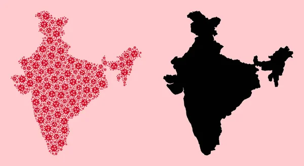 Mappa del mosaico vettoriale dell'India di Covid-2019 Parti del virus e mappa solida — Vettoriale Stock