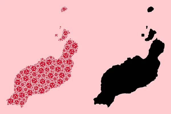 Carte vectorielle en mosaïque des îles Lanzarote de Covid Particules et carte solide — Image vectorielle