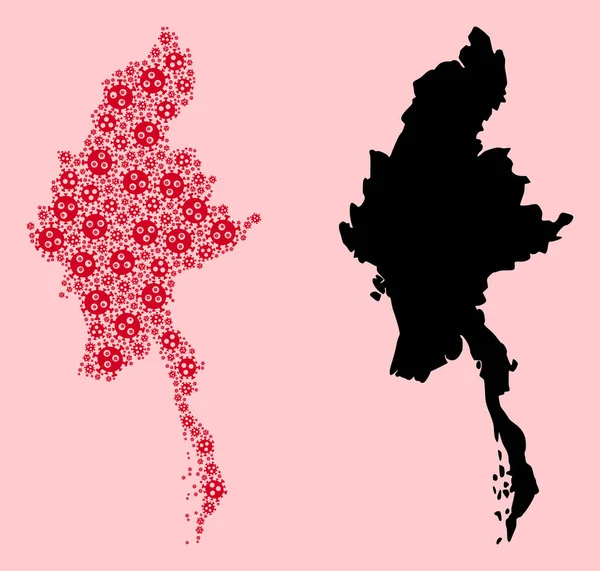 Mapa de colagem de vetores de Myanmar de ícones de vírus SARS e mapa sólido — Vetor de Stock