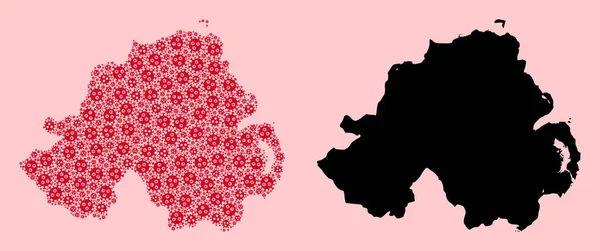 Vector Mosaic Map of Northern Ireland of SARS Virus Particles and Solid Map — 스톡 벡터
