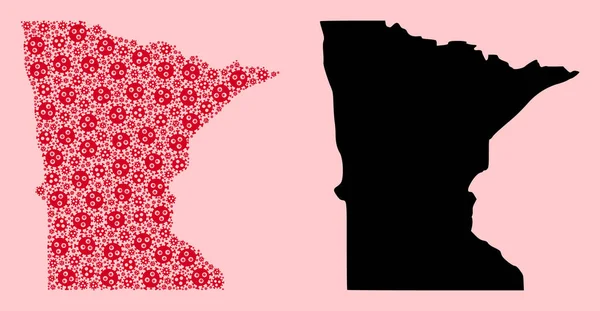 Mappa del collage vettoriale di Icone del virus pandemico dello stato del Minnesota e mappa solida — Vettoriale Stock