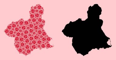 Murcia Bölgesi Vektör Kolajı Haritası Görüntü Parçaları ve Solid Haritası