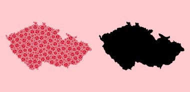 Çek Salgın Virüs Simgeleri ve Katı Harita Cumhuriyeti Vektör Mozaik Haritası