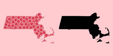 Massachusetts Salgın Simgeleri ve Katı Harita Vektör Kolajı