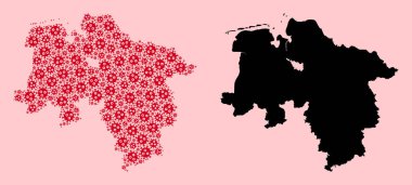 Salgın Virüs Ögeleri ve Katı Haritanın Alt Saksonya Durumu Vektör Kolajı Haritası