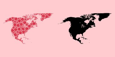 Kuzey Amerika 'nın Vektör Mozaik Haritası ve Viral Eşyalar Grönland ve Katı Harita