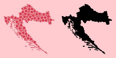 Hırvatistan 'ın Salgın Virüs Simgeleri ve Solid Haritası Vektör Mozaik Haritası