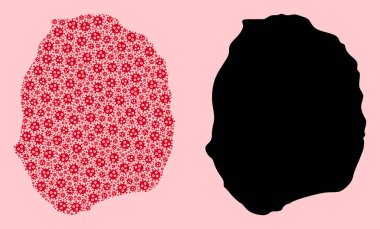 SARS Virüs Parçacıkları ve Solid Harita Nevis Adası Vektör Kolajı Haritası