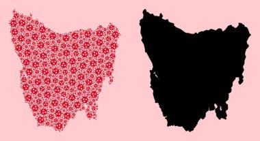 Tazmanya 'nın Covid Simgeleri ve Solid Haritası Vektör Mozaik Haritası