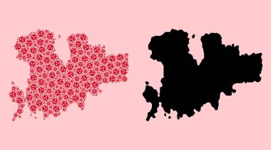 Mykonos 'un Covid Simgeleri ve Solid Haritası' nın Vektör Mozaik Haritası