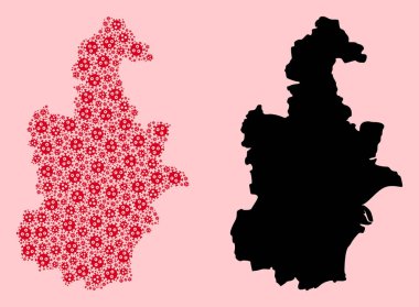 Tianjin Belediyesinin Vektör Mozaik Haritası Covid Simgeleri ve Solid Haritası