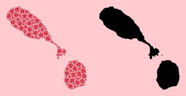 Aziz Kitts 'in Vektör Mozaik Haritası ve Kapalı Parçalar ve Katı Harita Nevis