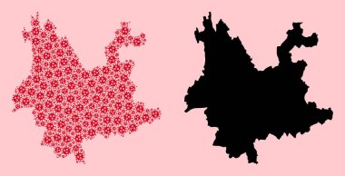 Yunnan 'ın SARS Virüs Parçacıkları ve Solid Harita Vektör Kolajı Haritası