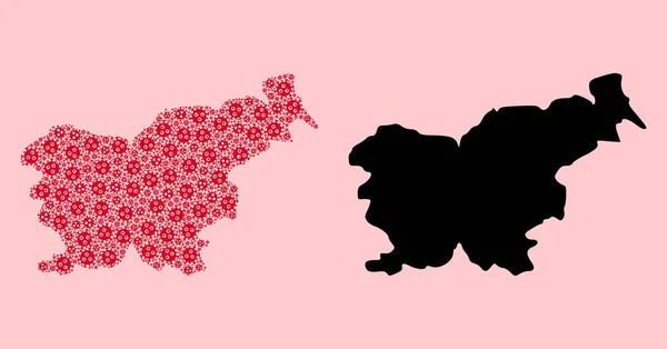 Mapa vectorial de Eslovenia de partículas de virus pandémicos y mapa sólido — Archivo Imágenes Vectoriales