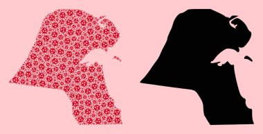 Kuveyt Grip Virüsü Simgeleri ve Katı Haritasının Vektör Mozaik Haritası