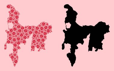 Hamilton Adasının SARS Virüs Simgeleri ve Katı Haritası Vektör Kolajı