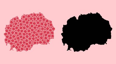 Makedonya 'nın Kapalı Öğeler ve Somut Haritası Vektör Kolajı