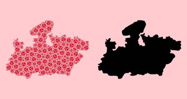 Madhya Pradesh 'in Vektör Kolajı Virüs Simgeleri ve Katı Haritası