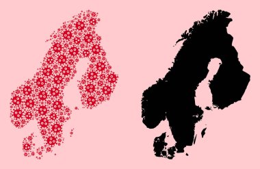 Coronavirus Parçaları ve Kolaj İskandinavya Haritası