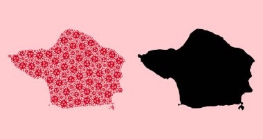 Vector Mozaik Virüs Simgeleri ve Solid Haritası Perial Island Haritası