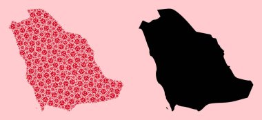 Suudi Arabistan Salgın Virüs Parçacıkları ve Katı Harita Vektörü Mozaik Haritası