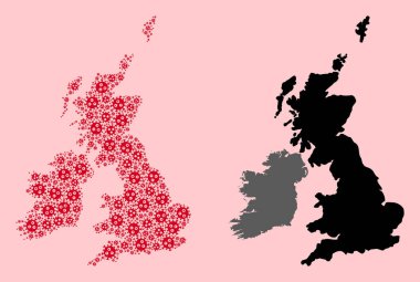 Büyük Britanya 'nın Vektör Kolajı Haritası ve Coronavirus Parçaları ve Solid Haritası İrlanda