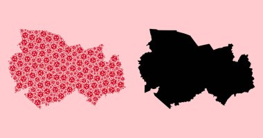 Covid-2019 Virüs Ögeleri ve Solid Haritası Novosibirsk Bölgesi Vektör Mozaik Haritası