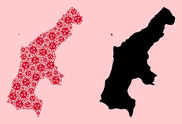 Mapa de Colagem de Vetores da Ilha Saipan de Partículas de Vírus e Mapa Sólido —  Vetores de Stock
