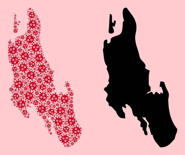 Grip Virüsü Simgeleri ve Katı Harita Zanzibar Adasının Vektör Mozaik Haritası — Stok Vektör