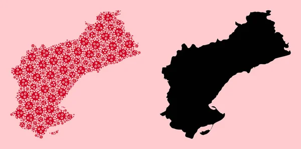 Vektorová kolážová mapa provincie Tarragona s koronavirovými částmi a pevnou mapou — Stockový vektor