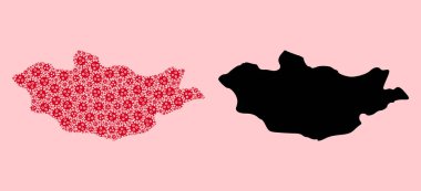Viral Simgeler ve Solid Haritalar Moğolistan Vektör Kolajı Haritası