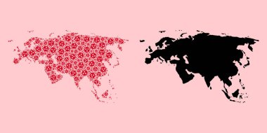 Avrupa ve Viral Parçaların Asya Vektör Kolajı Haritası ve Solid Harita