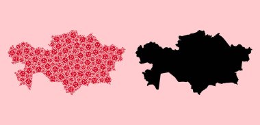 Coronavirüs Parçacıkları ve Katı Harita Kazakistan Vektör Mozaik Haritası