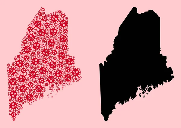 Vector Collage Kaart van Maine State of Outbreak Pictogrammen en Solid Map — Stockvector