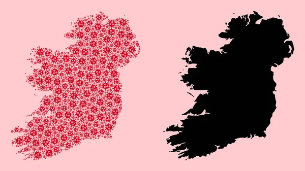 Mapa wektorowego kolażu Irlandii Wyspa Covid-2019 Ikony wirusów i stała mapa — Wektor stockowy