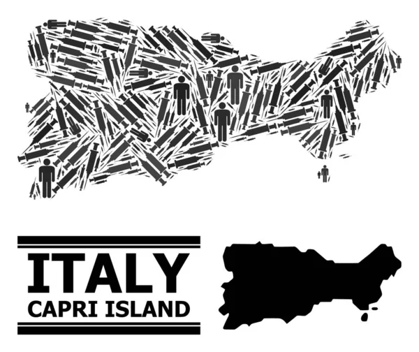 Inoculatie Mozaïek Kaart van Capri Eiland — Stockvector