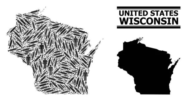 Virusbehandling Mosaik Karta över Wisconsin State — Stock vektor